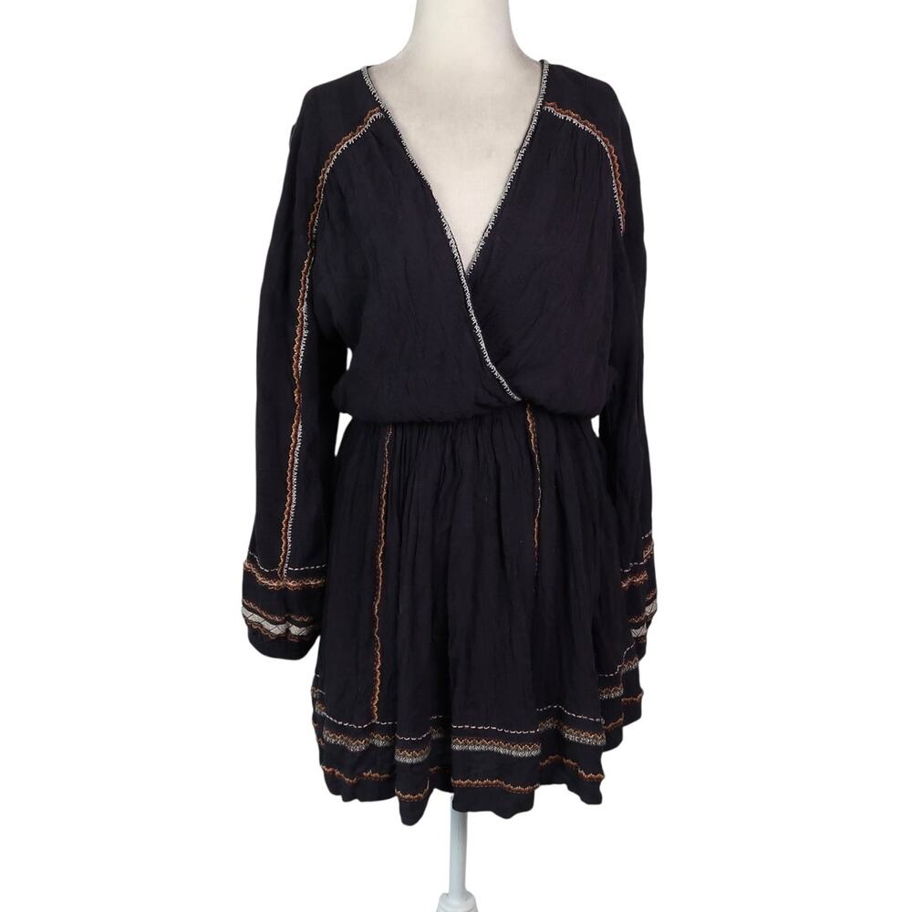 Free People Navy Blue Long Sleeve Surplice Mini Dress Small